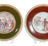 Ручная роспись фарфоровых тарелок русской фабрики Кузнецов, 19 век