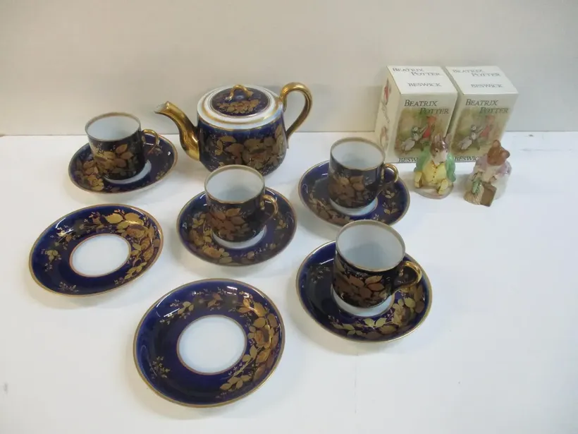 A late 19th century Russian M S Kuznetsov Dulevo porcelain factory part tea set comprising teapot