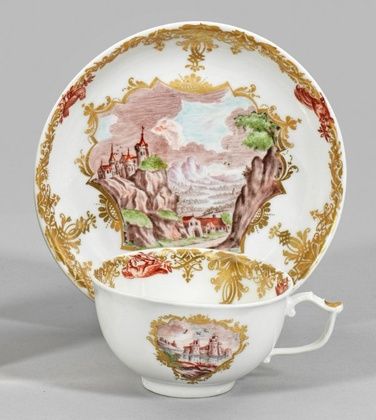 Decorative cup with landscape decoration in house painting