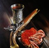 Still life with red caviar, canvas/oil