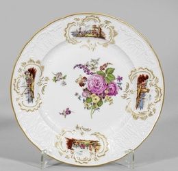 Wall plate with merchant and flower decoration
