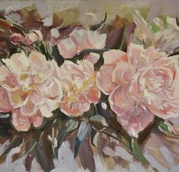 Peonies, oil on canvas stretcher.