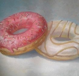 Donuts canvas on cardboard oil.