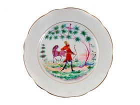 Ранняя советская фарфоровая тарелка Дулево с сказкой, 1932 год