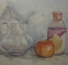 Still Life with Pitcher, watercolor on paper