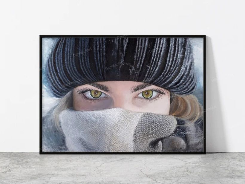 Женщина с зелеными глазами в зимний сезон | Высококачественный плакат (художественная печать)