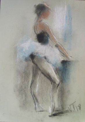 Ballerina at the window, pastel, paper