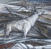 "Elk struck by an arrow" from the series "Cossack Glory", watercolor, ink, whitewash, tinted paper.