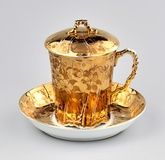 Позолоченная чашка для чая с крышкой, фабрика Кузнецова
