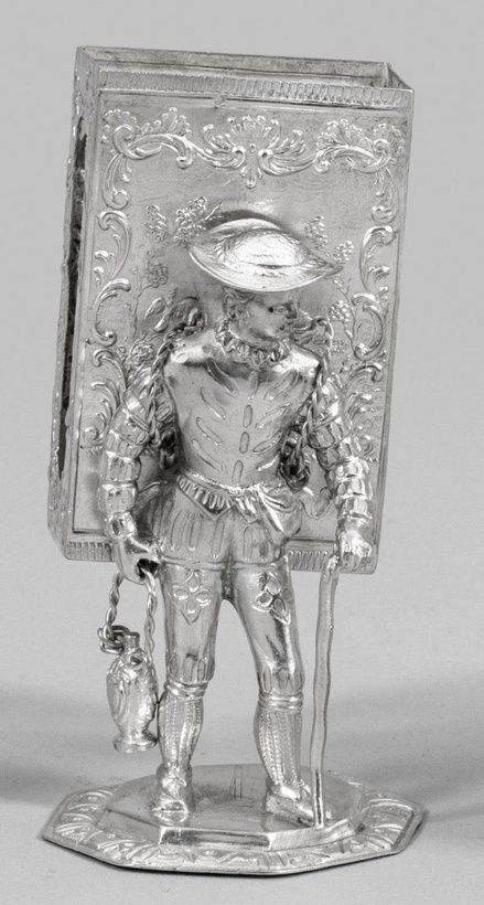 Немецкая историческая серебряная фигура туриста в виде держателя для спичечниц