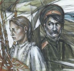 "Matchmaking" from the series "Cossack Glory" watercolor, ink, white paint, toned paper.