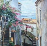 Italian courtyard. Canvas, oil.