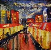Lights of the night city canvas, oil