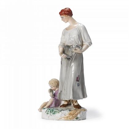 A SOVIET PORCELAIN GROUP OF A WOMAN AND CHILD WITH FISH, NATALIA DANKO, STATE PORCELAIN MANUFACTORY, 1920S
