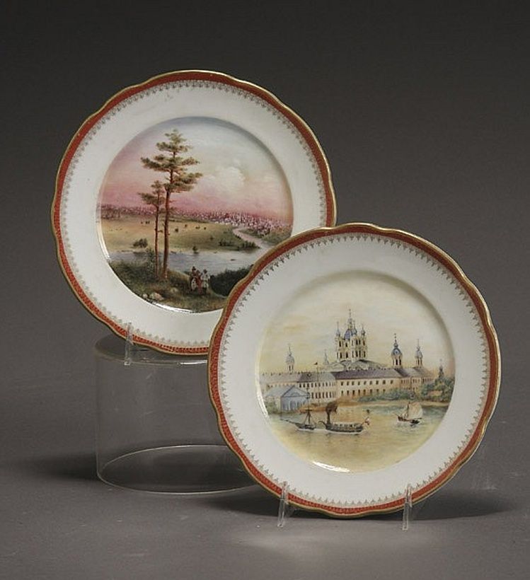 Русские фарфоровые тарелки Кузнецовской мануфактуры XIX века