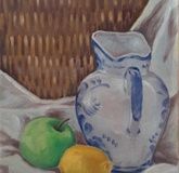 Still life with lemon and apple, canvas, oil