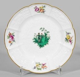 Wall plate with copper green Watteau painting.