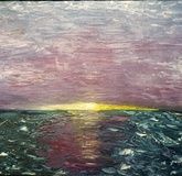 Sunset on the sea, oil on canvas.