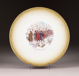 A LARGE FAIENCE PLATE SHOWING THE RETREAT OF NAPOLEON