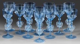Двенадцать гобеленовых бокалов для вина светло-голубого цвета Мурано