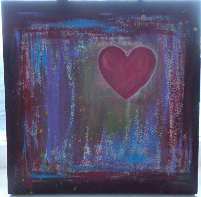 The heart is suspended in acrylic.