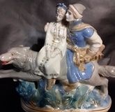 Porcelain figurine: Ivan Tsarevich on a grey wolf. Gzhel.