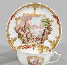 Decorative cup with landscape decoration in house painting