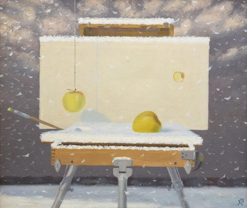 The first snow is oil on canvas.