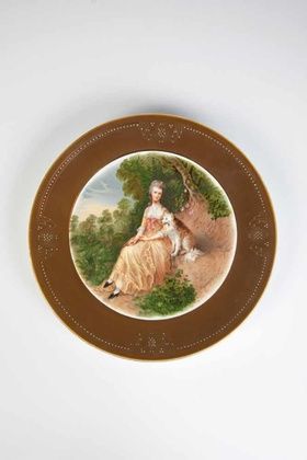 Фарфоровая тарелка Тверь, Кузнецов, около 1870 года, с печатью 20-го века. Круглая подставка.