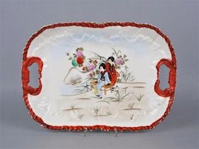 Porcelain tray with chinoiserie around 1900, probably Kuznetsov, Russian Empire.