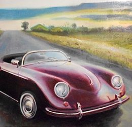 Retro car Porsche 356 oil, canvas)
