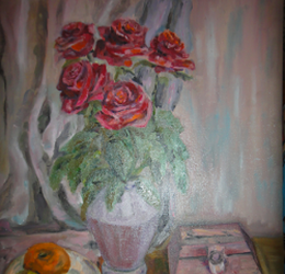 Still life with roses, oil on canvas on cardboard.