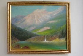 Waterfall in the mountains, oil on canvas.