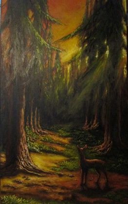 In the forest, there is oil and canvas.