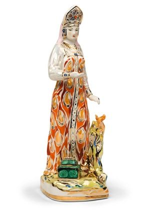 SOVIET PORCELAIN MISTRESS OF THE COPPER MOUNTAIN FIGURINE (FROM P.P. BAZHOV'S URALS TALES), DESIGNED BY PAVEL MIKHAILOVICH KOZHIN(1904-1975), DULEVO PORCELAIN FACTORY, DESIGNED 1952, EDITION 1958