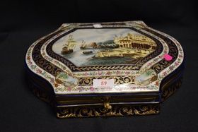 A modern Kuznetsov Russian revival porcelain casket with gilt on cobalt ground with decorated