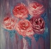Impressionist roses oil, canvas.