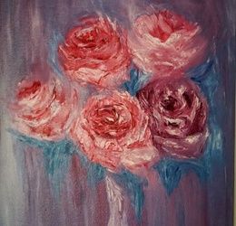 Impressionist roses oil, canvas.