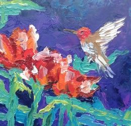 Hummingbird canvas on cardboard oil