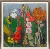 "Expressive still life with mallow and gladioli: a famous work by Fussmann."