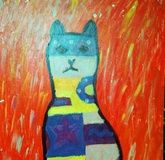 Multicolored cat; - acrylic on DVP-