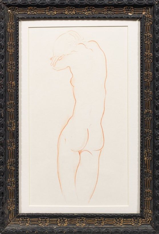 "The female naked back in artificial transience: strong contour lines reminiscent of the expressive drawings of André Derain."
