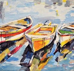 Boats2 tempera, canvas on cardboard