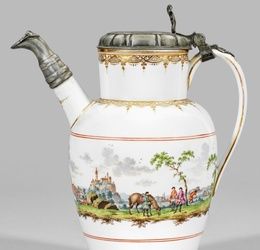 Large spouted jug with landscape vedute