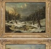 "Cabinet paintings by Peter von Bemmel: contrasting landscapes and hunting scenes."