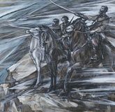 "The Oath of the Cossacks before the Battle" from the series "Cossack Glory" in watercolor, ink, white paint, tinted paper"