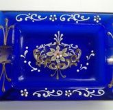 Ashtray. Cobalt glass, hand-painted. Italy, 2nd half of the 20th century.
