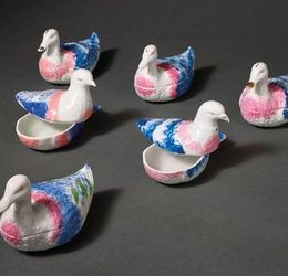 Set of 6 porcelain figurines –butter-dishes and pate dish, made in the shape of Ducks and Pigeons.