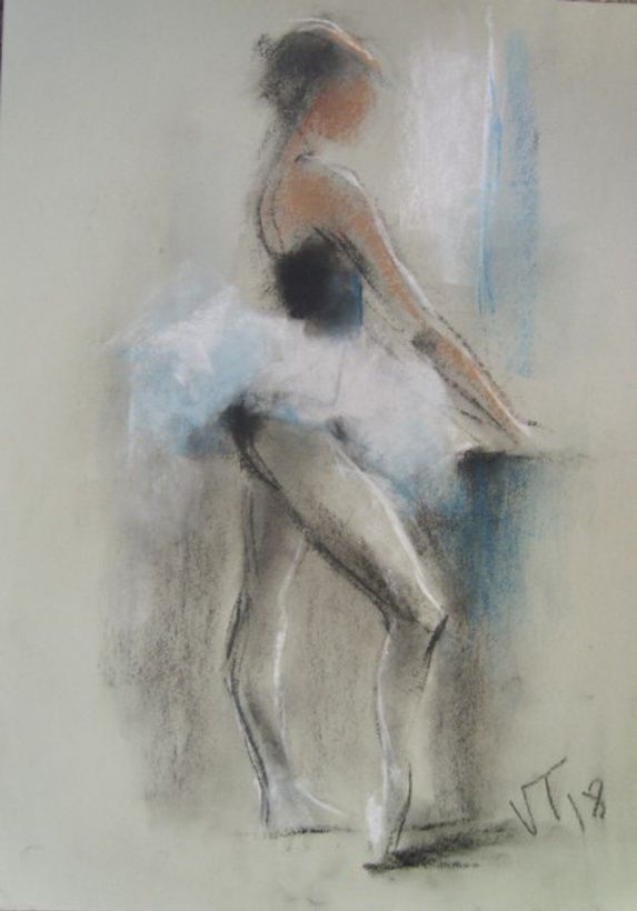 Балерина у окна пастель,бумага
