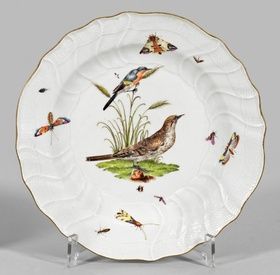 Декоративная тарелка с рисунком птицы и насекомого